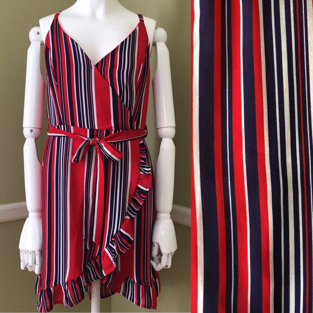 Inspired Hearts Ruffle Wrap Striped Dress, sz L